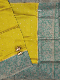 Jute Banarasi Silk Saree -  Green with Sea Green