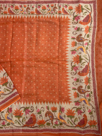 Linen Tissue with Digital Printed Sarees - Orange