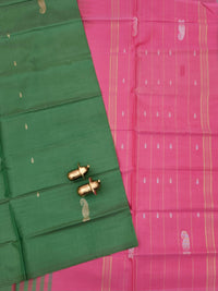 Chinnalampattu Saree with Blouse - Green with Pink
