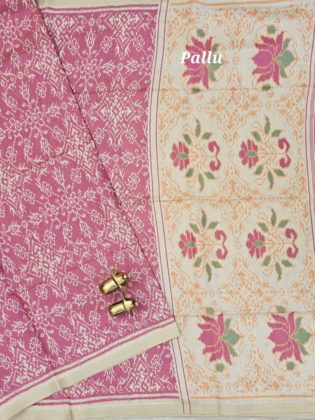 Patola Inspried Semi Tussar Saree  - Pastel Pink