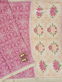 Patola Inspried Semi Tussar Saree  - Pastel Pink