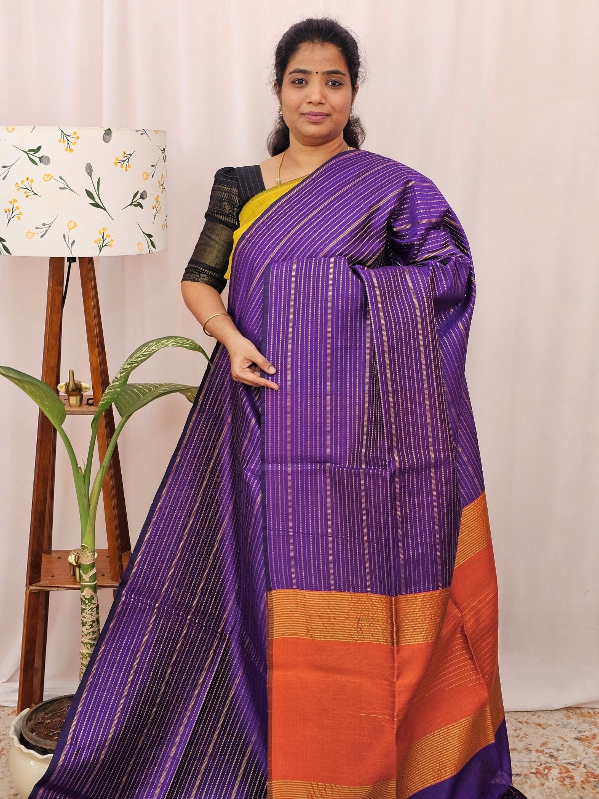 Semi Raw Silk - Purple with Orange