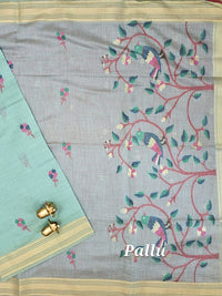Soft Cotton with Weaving Floral Pattern  - Blue