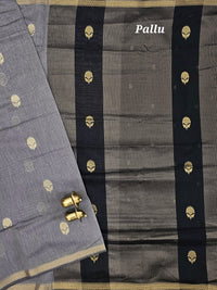 Semi Maheswari Silk Cotton Saree - Grey with Black