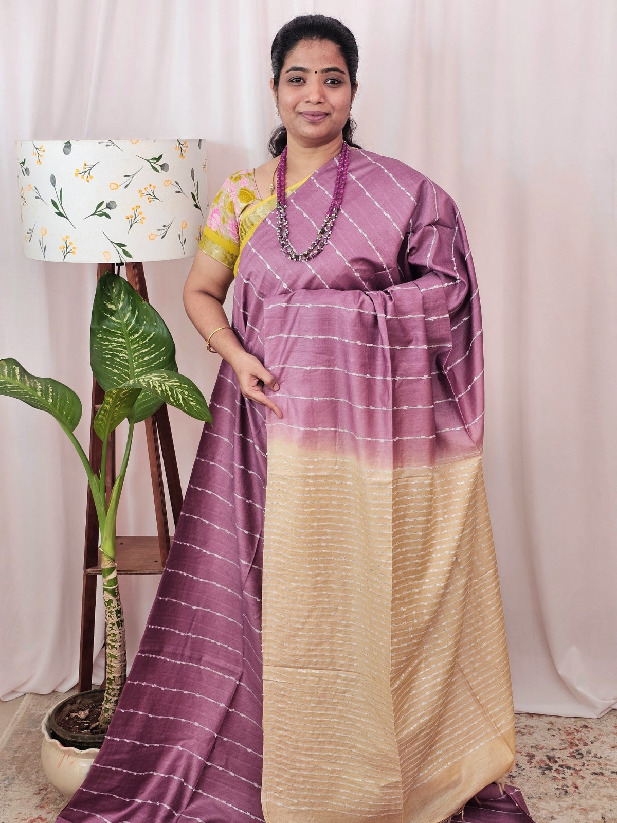 Bhagalpuri Fancy Sarees - Dark Onion Pink with Cream