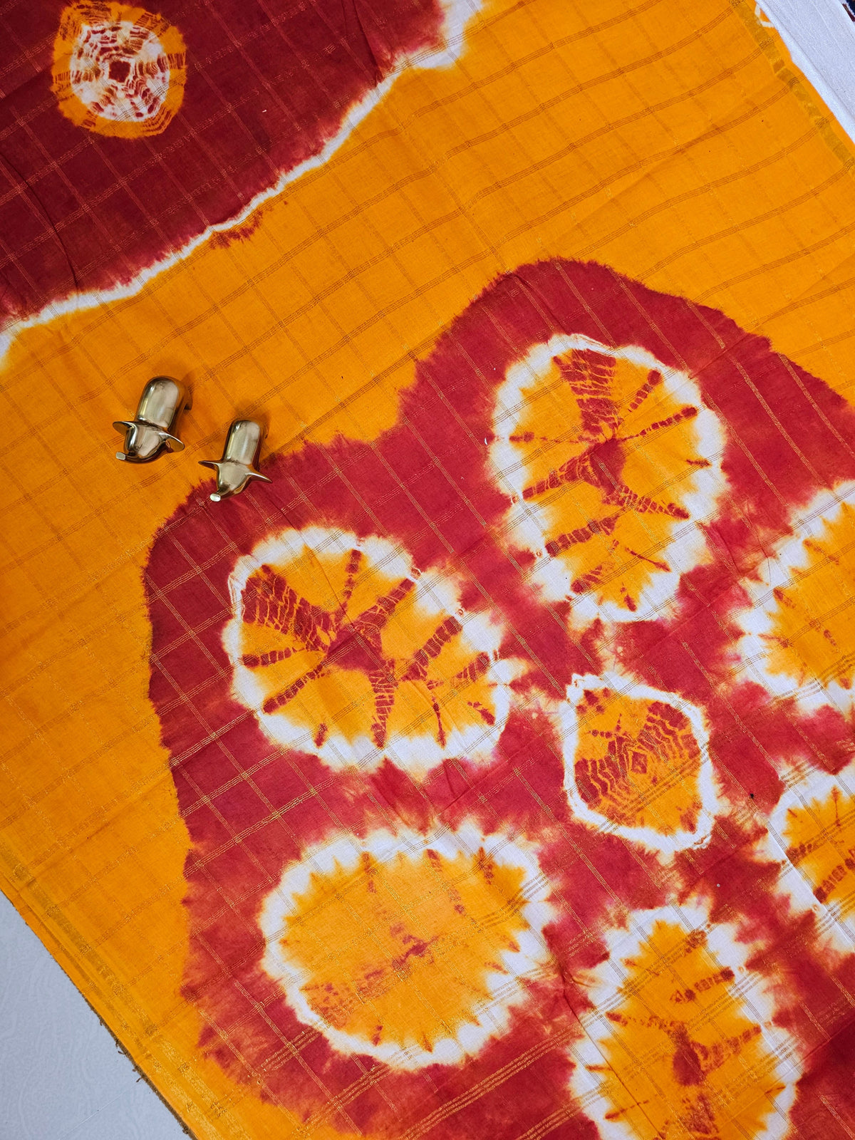 Madurai Sungadi Cotton Checks Saree - Red with Yellow