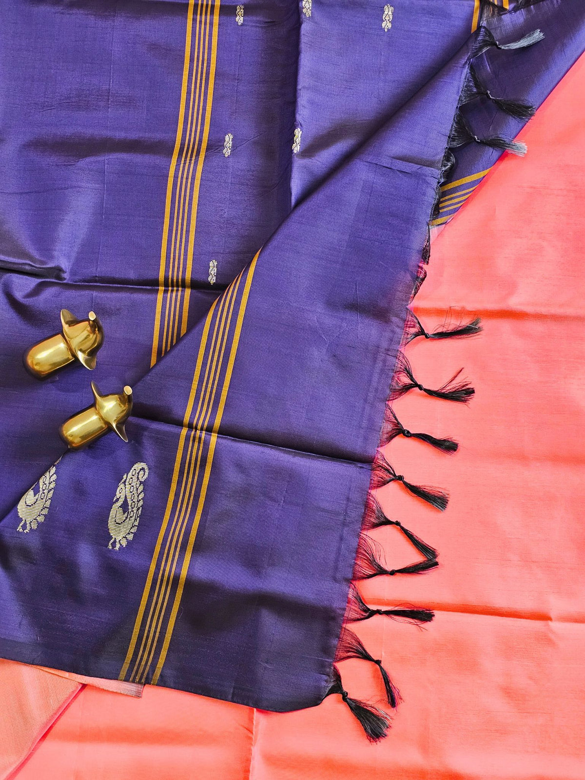 Chinnalampattu Saree - Peach with Blue