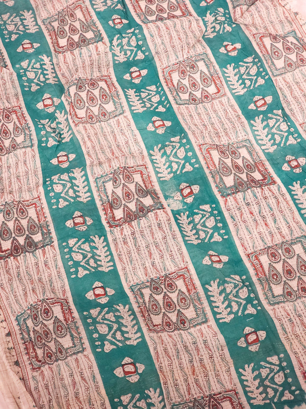 Cotton Unstitched Salwar - Peacock Green with Maroon