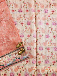 Unique Semi Tussar with Zari Weaving Butti - Peach