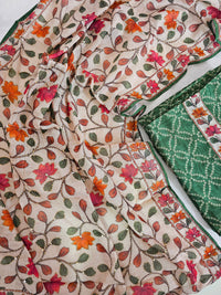 Chanderi with Kantha Unstitched Salwar Suit - Green