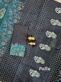 Pure Cotton with Hand Block Prints - Dark Green with Black