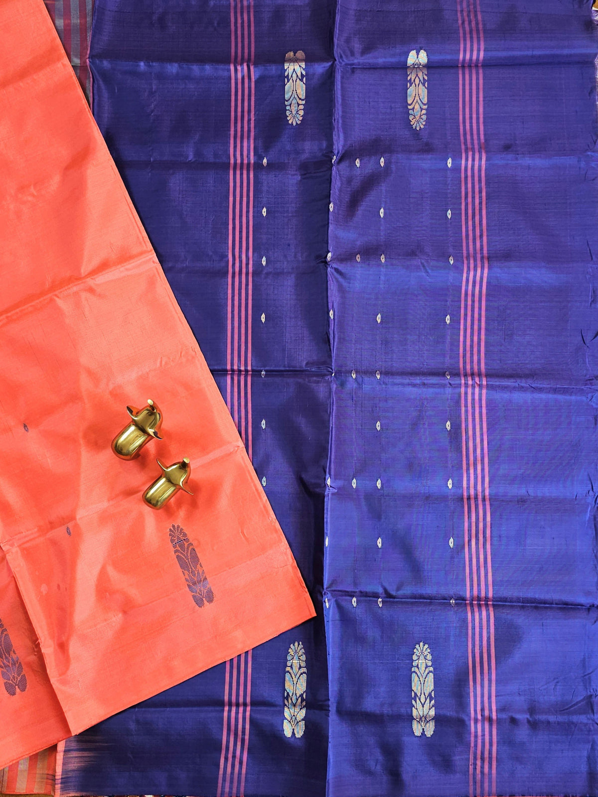 Chinnalampattu Saree - Dark Peach with Blue