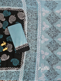 Pure Cotton with Hand Block Prints - Black with Blue