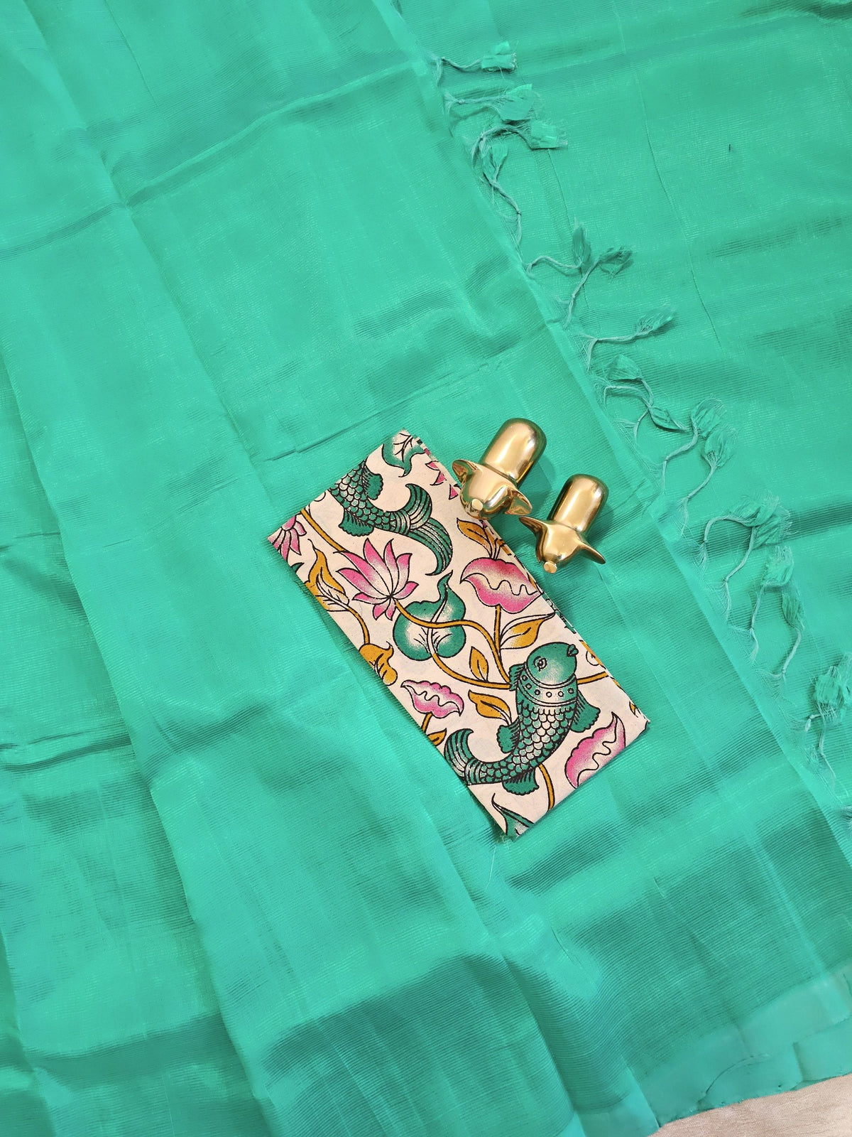 Handwoven Mangalagiri Plain Pattu Saree - Sea Green