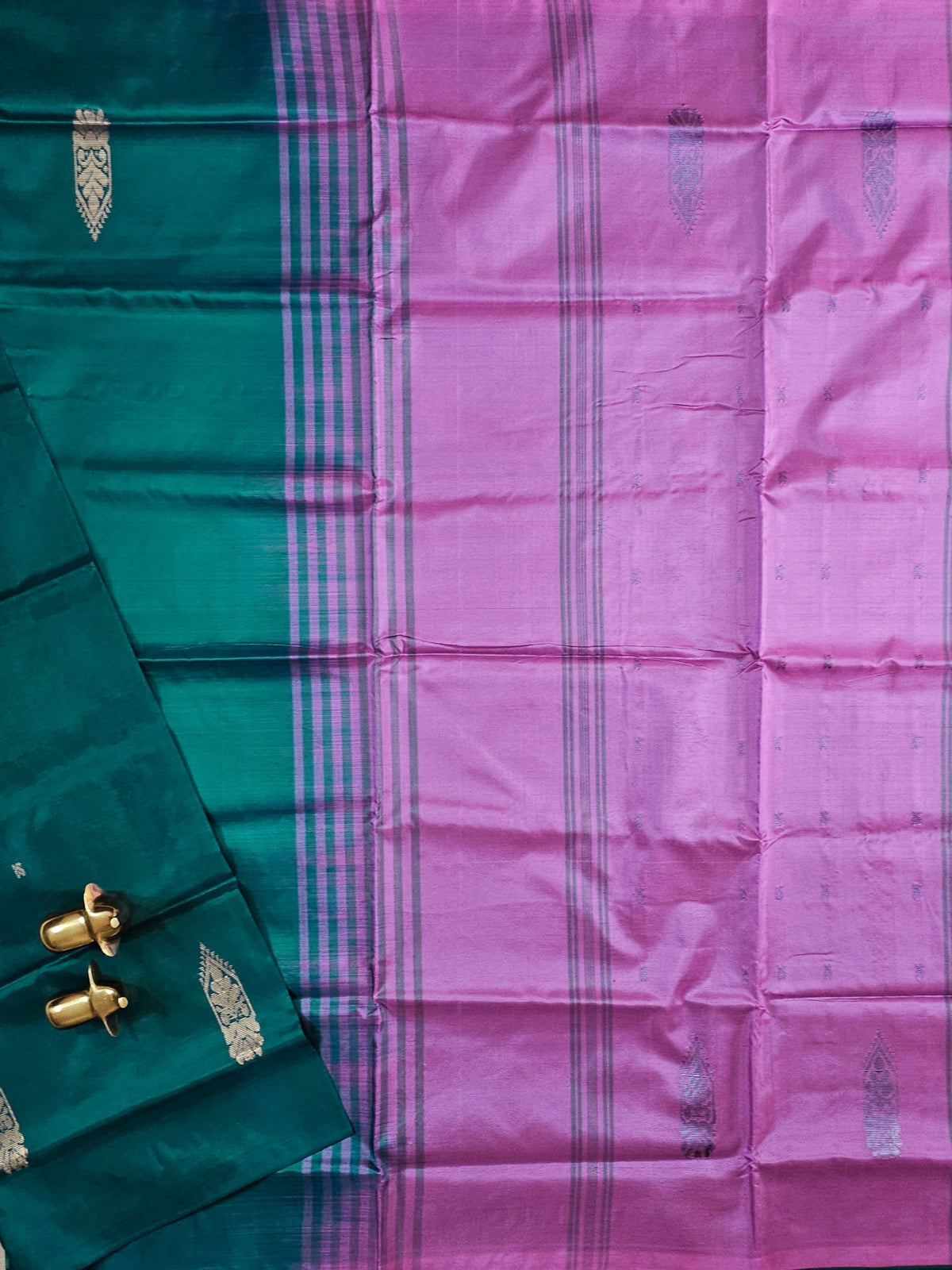 Chinnalampattu Saree - Peacock  Green with Pink