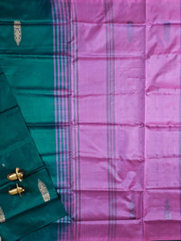 Chinnalampattu Saree - Peacock  Green with Pink