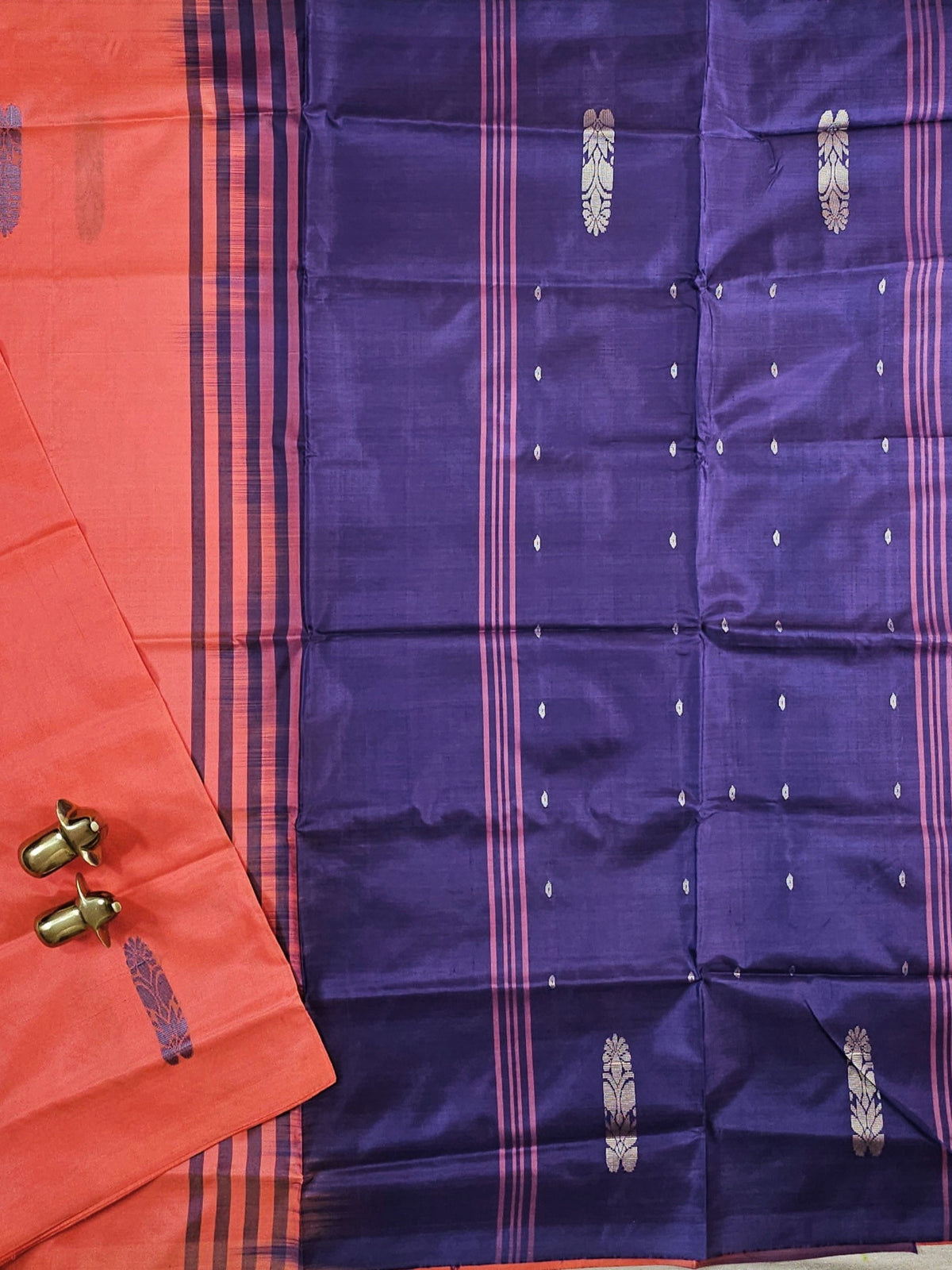 Chinnalampattu Saree-  Orange with Blue