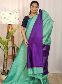 Semi Raw Silk -  Teel Green with Purple