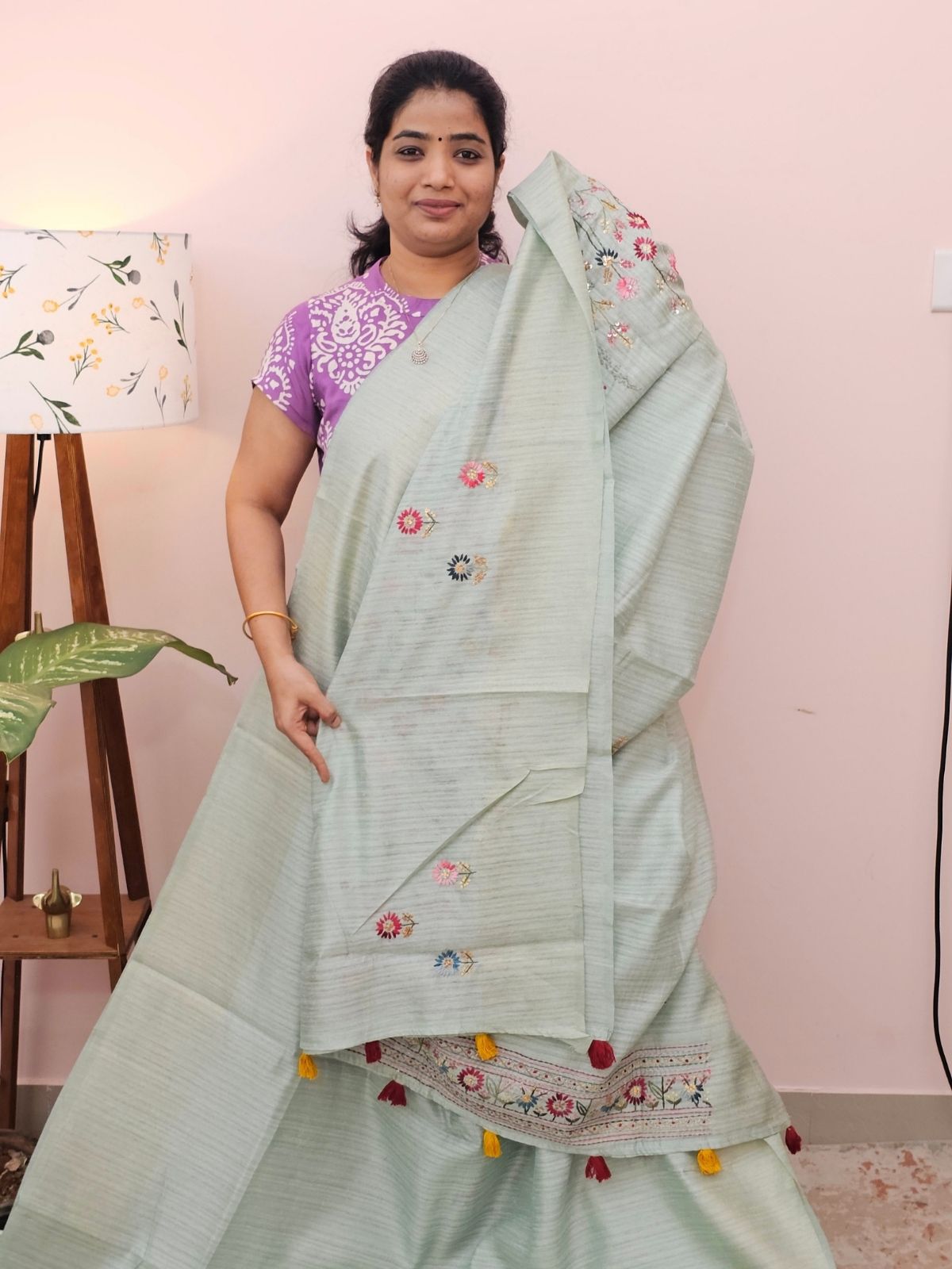 Premium Soft Linen Tissue with Hand Emboridery - Sea Green