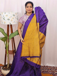Semi Raw Silk Saree - Purple with Mustard Yellow