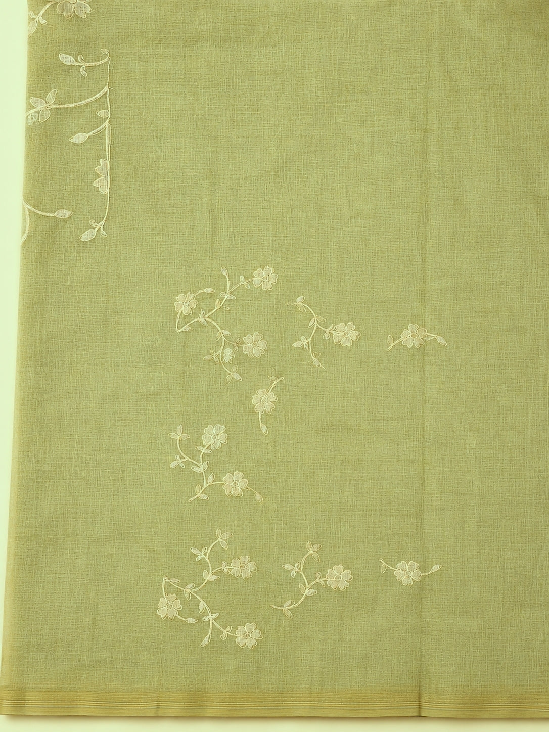 Linen Tissue with Aari Work - Sage Green