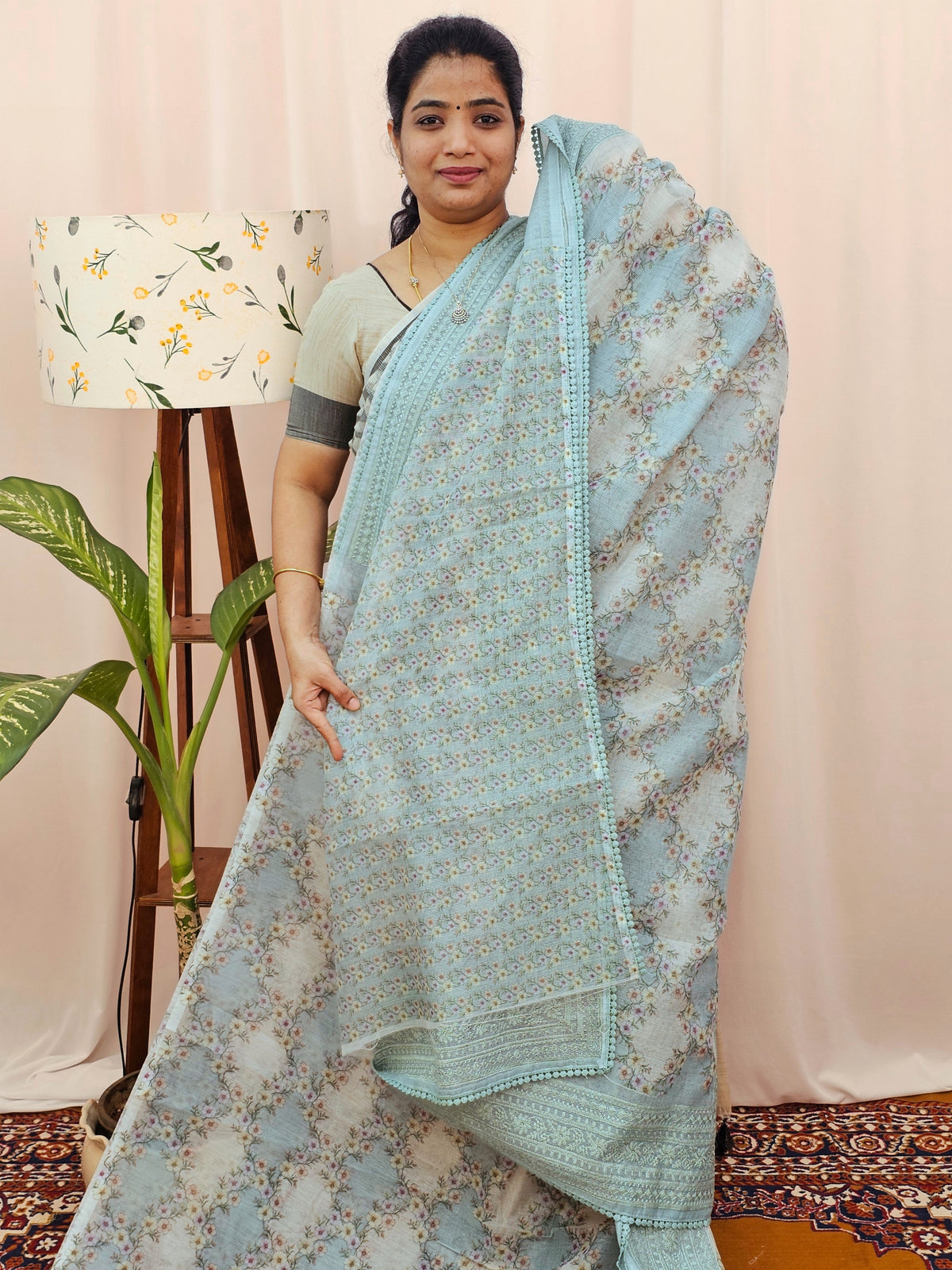 Premium Super Net Kota Saree - Pastel Blue