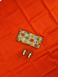 Handwoven Mangalagiri Plain Pattu Saree - Orange