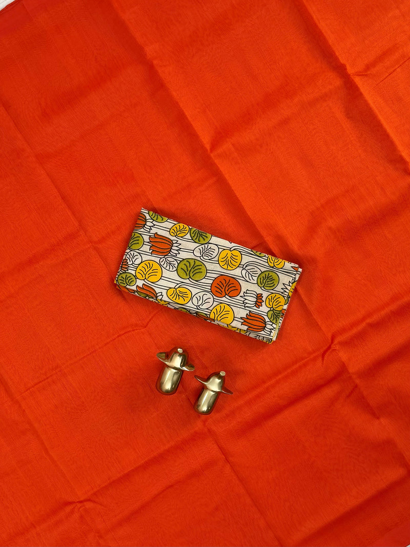 Handwoven Mangalagiri Plain Pattu Saree - Orange