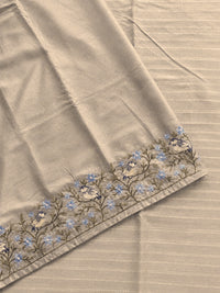 Premium Semi Tussar Zari Woven with Beautiful Emboridery Saree - Cream with Violet