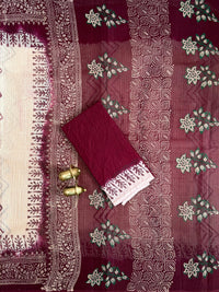 Pure Cotton with Checks Hand Block Prints - Cream with Maroon