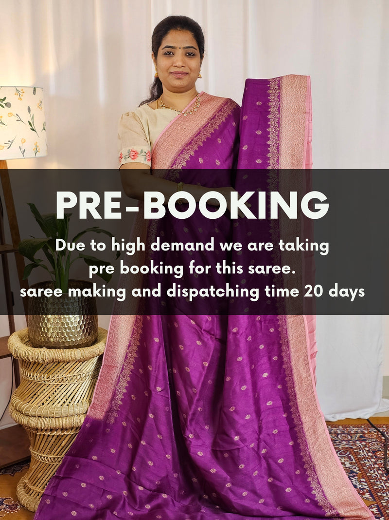 𝐏𝐫𝐞𝐛𝐨𝐨𝐤𝐢𝐧𝐠 𝐀𝐯𝐚𝐢𝐥𝐚𝐛𝐥𝐞 - 𝟔𝟎 𝐃𝐚𝐲𝐬 𝐃𝐢𝐬𝐩𝐚𝐭𝐜𝐡 𝐓𝐢𝐦𝐞
Jute Banarasi Silk Saree - Purple with Pink