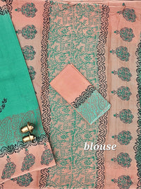 Pure Cotton with Hand Block Prints - Green with Peach