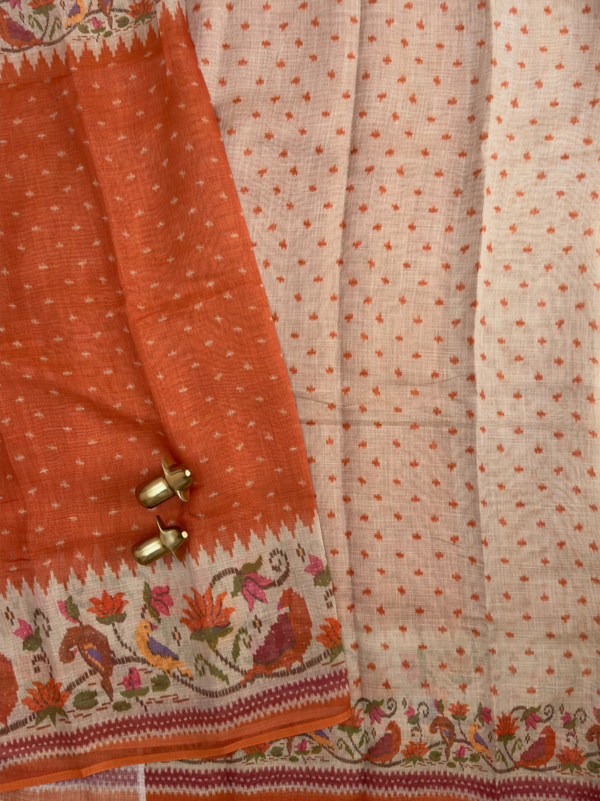 Linen Tissue with Digital Printed Sarees - Orange