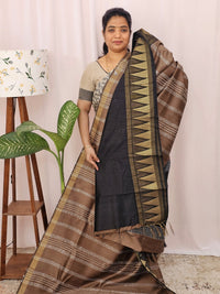 Semi Raw Silk Saree - Brown with Black