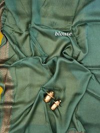Jute Banarasi Silk Saree -  Green with Sea Green