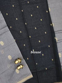 Semi Maheswari Silk Cotton Saree - Grey with Black