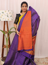 Semi Raw Silk - Purple with Orange