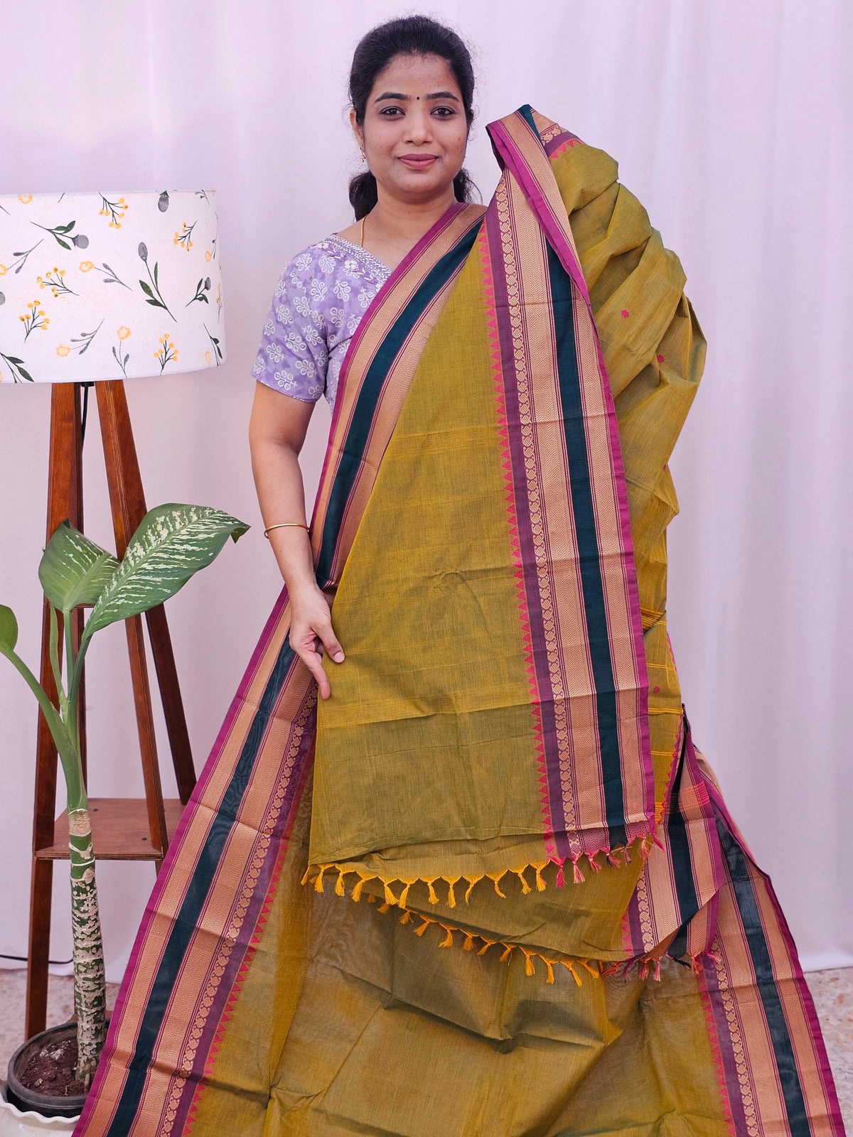 Kanchi Cotton Saree - Brown with Pink