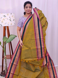Kanchi Cotton Saree - Brown with Pink