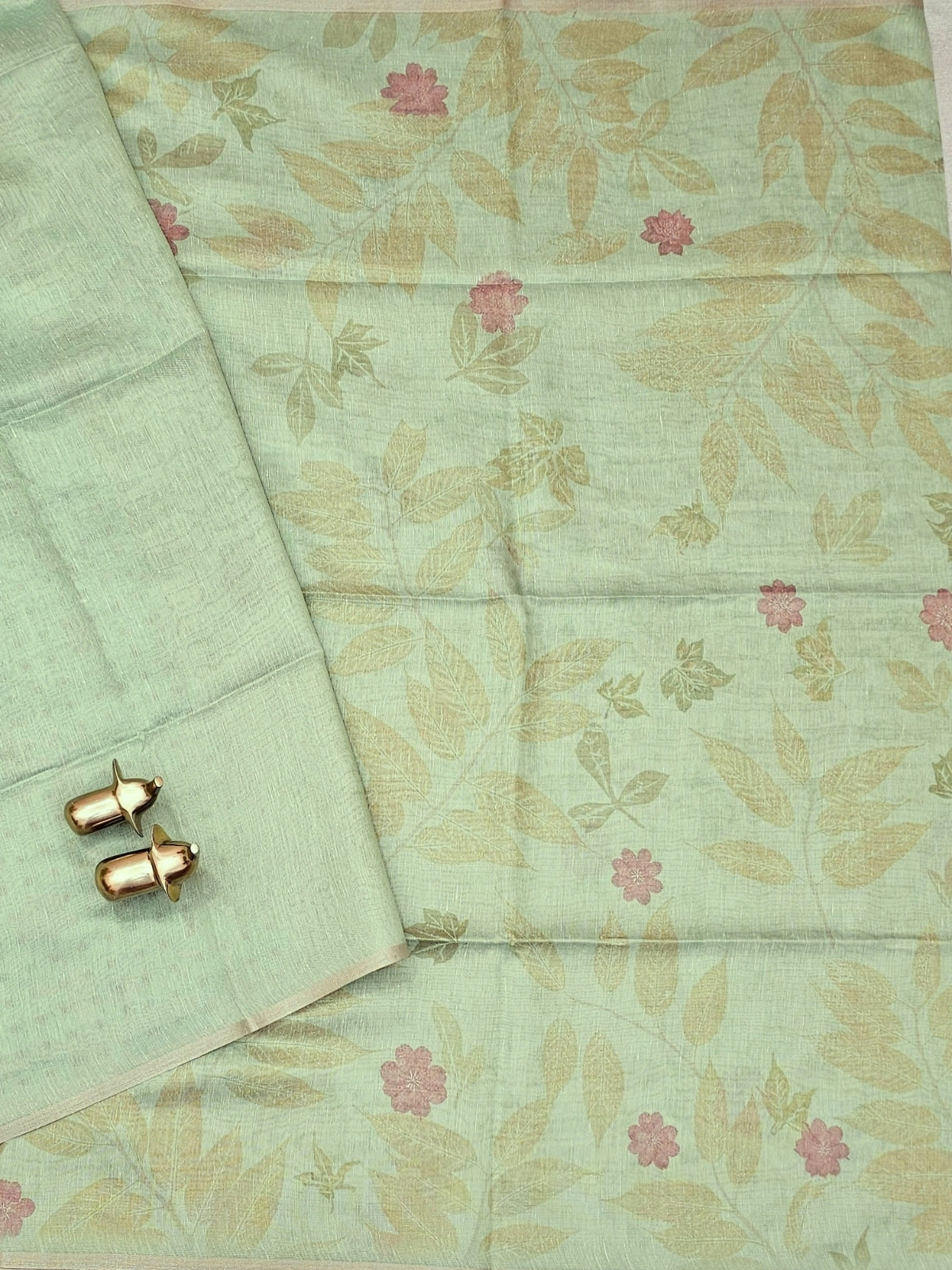 Soft Chanderi with Tissue Floral Digital Prints with Sequence Weaving - Green