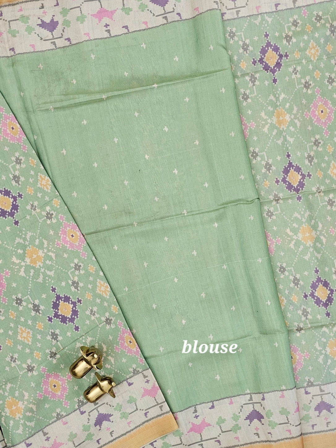 Patola Inspried Semi Tussar Saree  - Pastel Green
