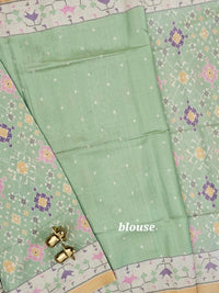 Patola Inspried Semi Tussar Saree  - Pastel Green