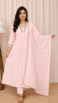 Premium Mul Chanderi 3 pcs Salwar Suit - Light Pink