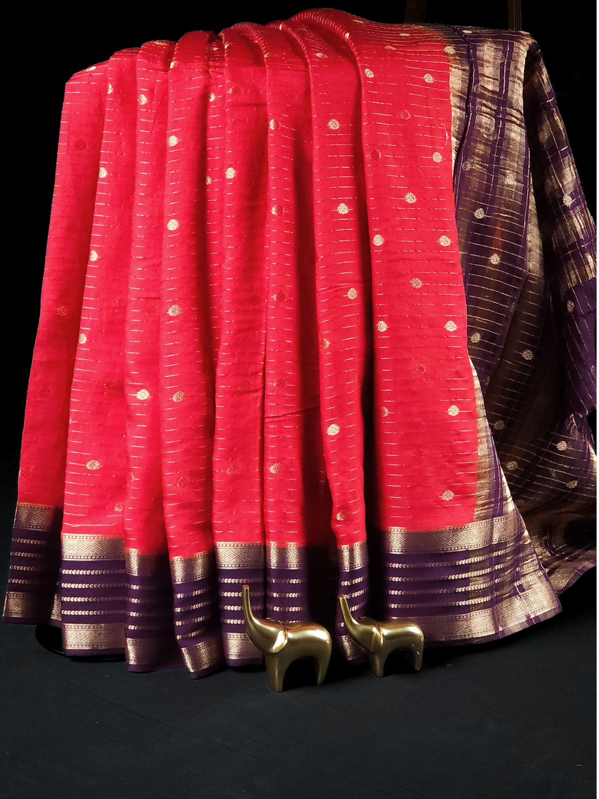 Georgette with Zari Woven Border Saree - Red with Purple