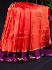 Semi Mysore Crepe Silk Saree - Orange with Prple