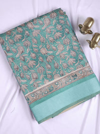 Soft Semi Tussar with Digital Prints - Blue