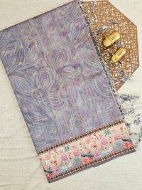 Unique Semi Tussar with Zari Weaving Butti - Grey