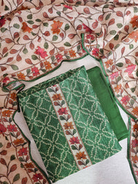Chanderi with Kantha Unstitched Salwar Suit - Green