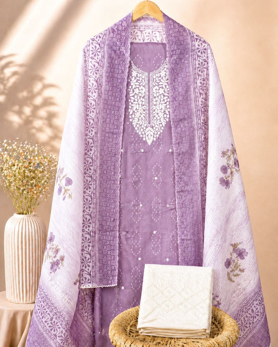 Pure Cotton Unstitched Salwar Set – Purple