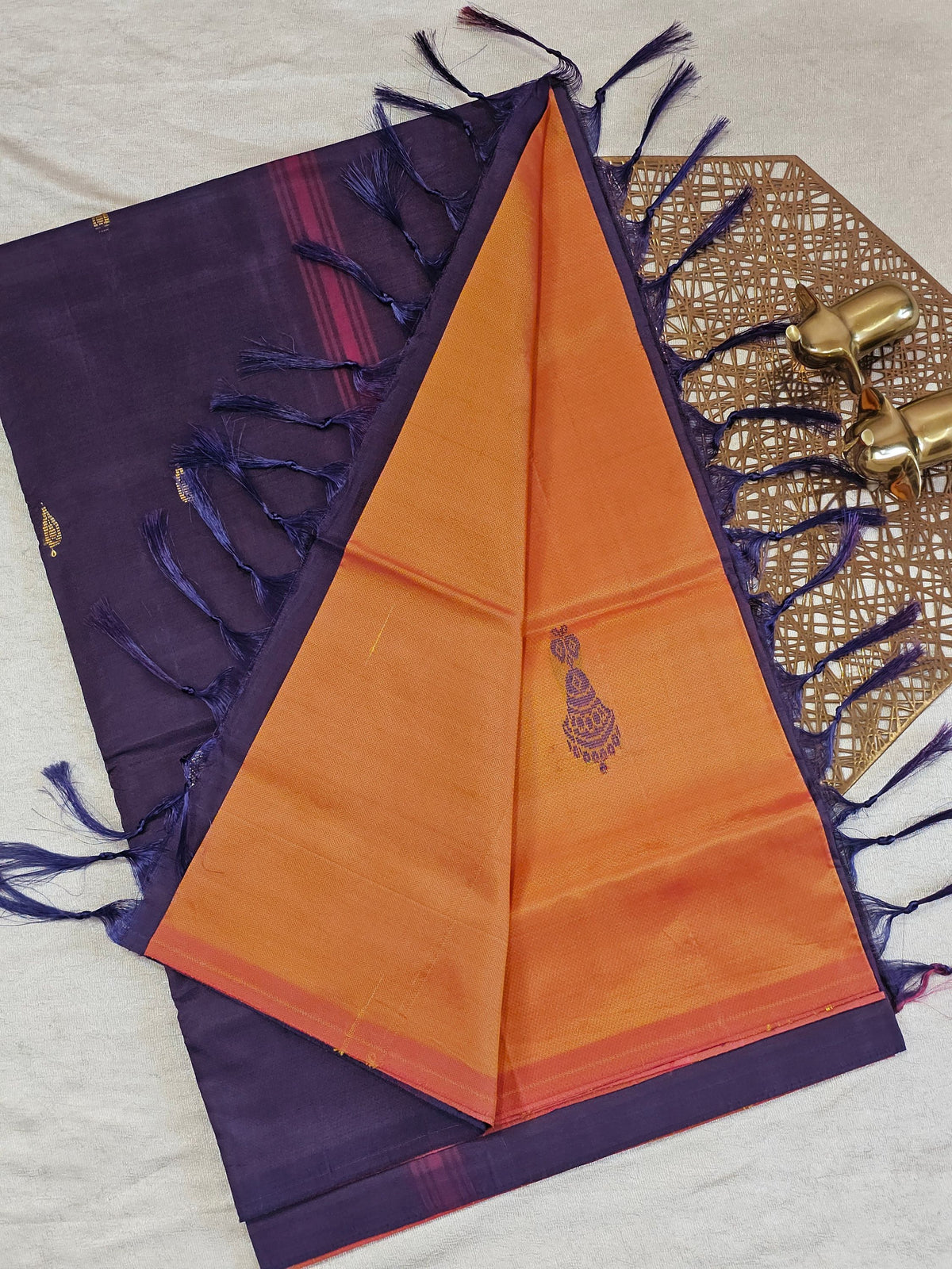 Chinnalampattu Saree - Dark Orange with Purple